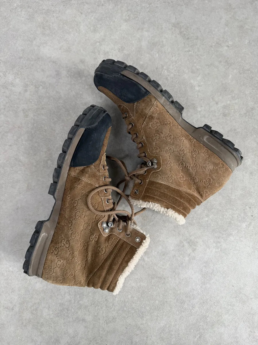 2000s Gucci Brown Nebraska Monogram Hiking Boots gpfbVXj 5