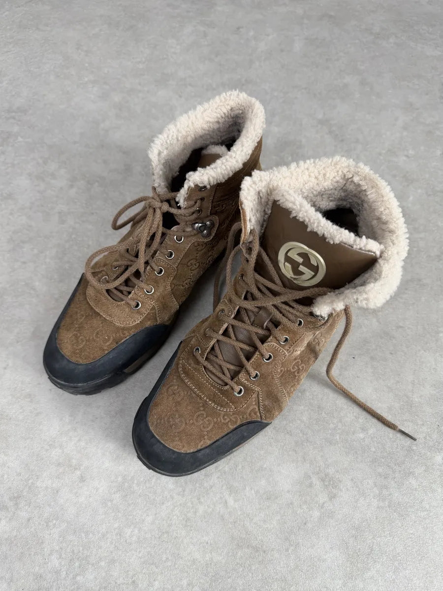 2000s Gucci Brown Nebraska Monogram Hiking Boots gpfbVXj 7