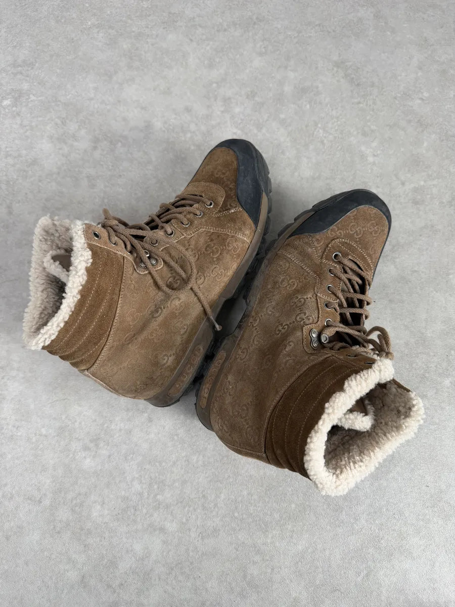 2000s Gucci Brown Nebraska Monogram Hiking Boots gpfbVXj 8