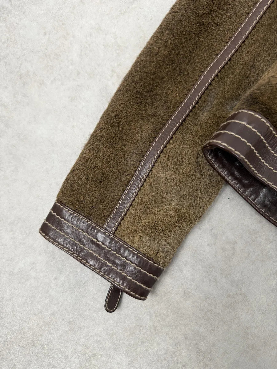 2000s Gucci Brown Pony Hair Leather Buttoned Officer Jacket by Tom Ford CvvUybc 8