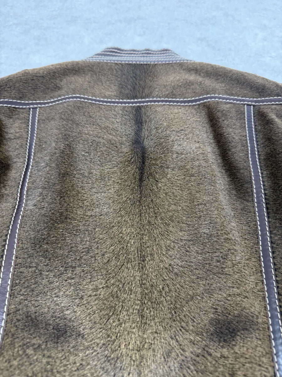 2000s Gucci Brown Pony Hair Leather Buttoned Officer Jacket by Tom Ford CvvUybc 9