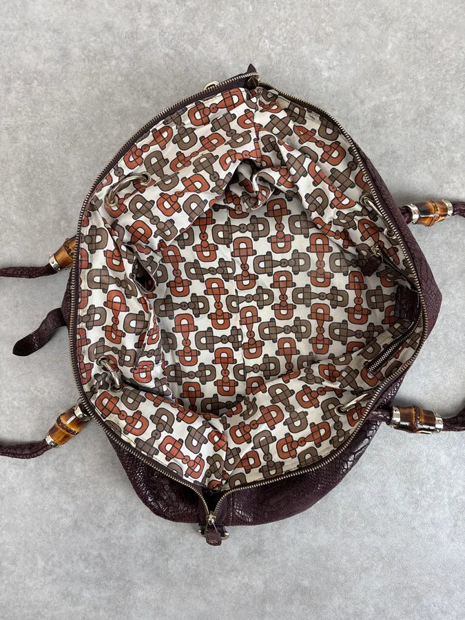2000s Gucci Brown Python Effect Bamboo Handle Bag NTouIWv 9