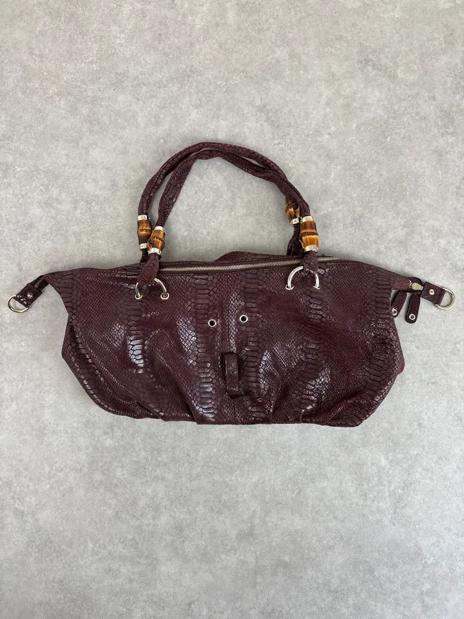 2000s Gucci Brown Python Effect Bamboo Handle Bag NTouIWv 3