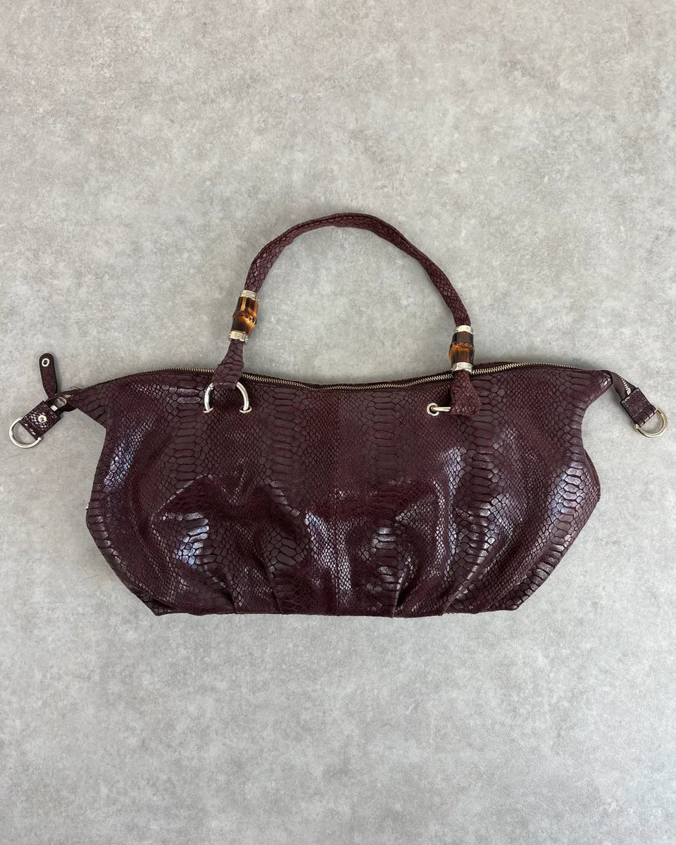 2000s Gucci Brown Python Effect Bamboo Handle Bag NTouIWv 0