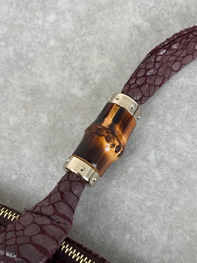 2000s Gucci Brown Python Effect Bamboo Handle Bag NTouIWv 8