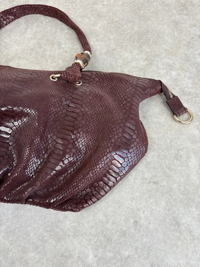 2000s Gucci Brown Python Effect Bamboo Handle Bag NTouIWv 5