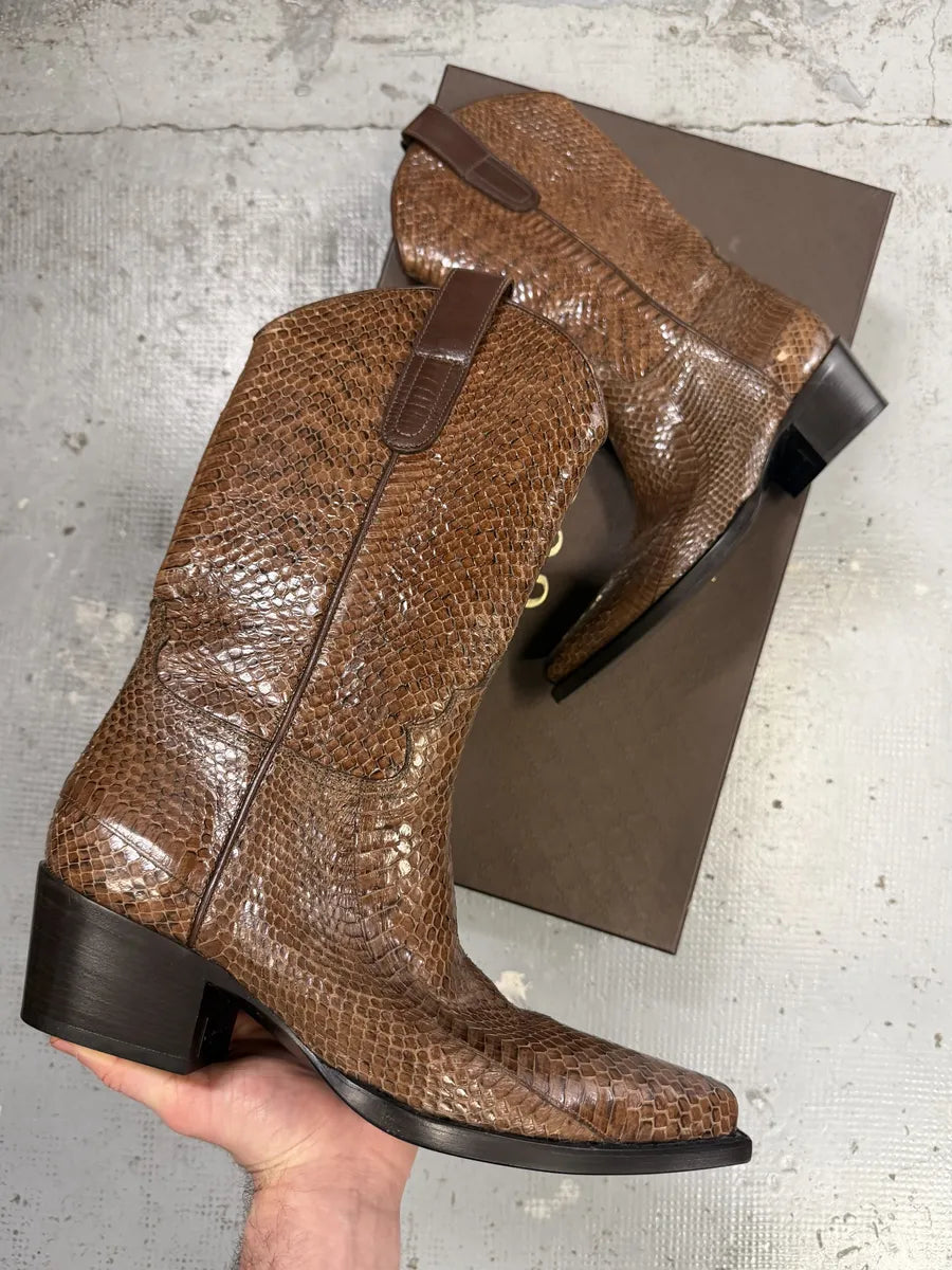 2000s Gucci Brown Python Leather Ankle Boots PYOwRcY 0