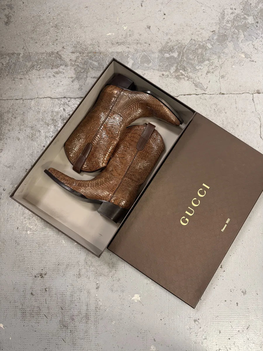 2000s Gucci Brown Python Leather Ankle Boots PYOwRcY 11