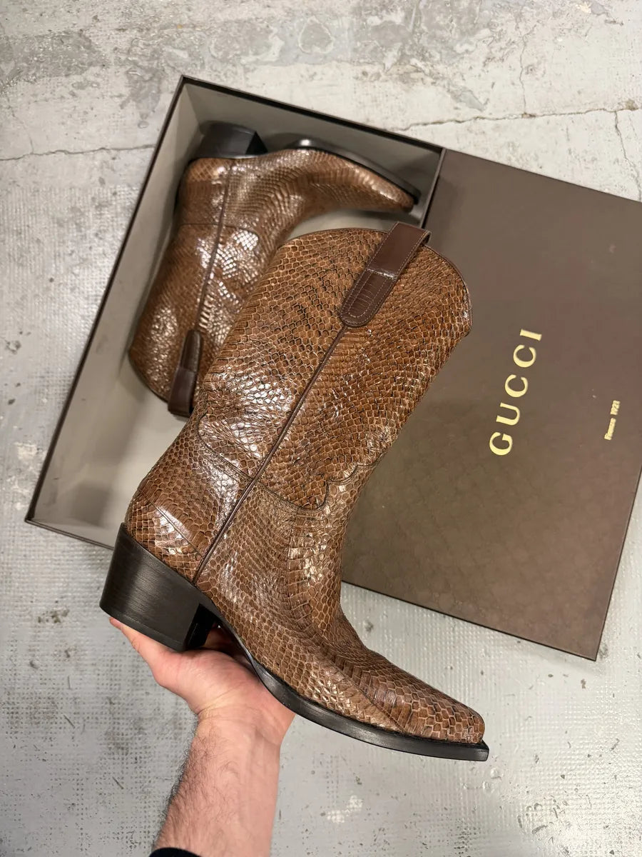 2000s Gucci Brown Python Leather Ankle Boots PYOwRcY 4