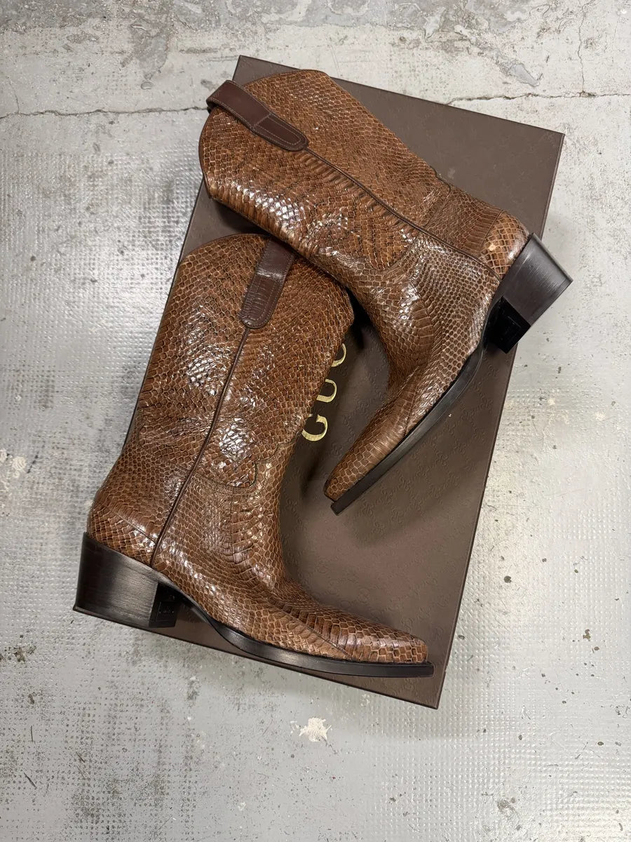 2000s Gucci Brown Python Leather Ankle Boots PYOwRcY 5