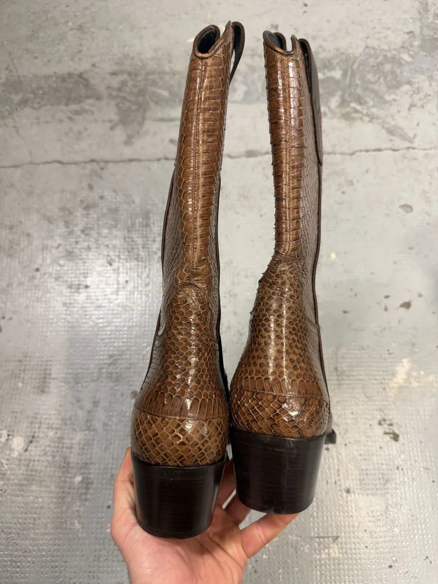 2000s Gucci Brown Python Leather Ankle Boots PYOwRcY 7
