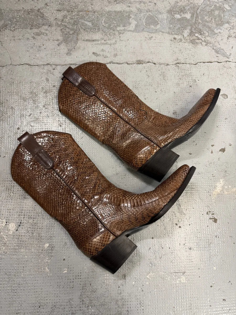 2000s Gucci Brown Python Leather Ankle Boots PYOwRcY 9