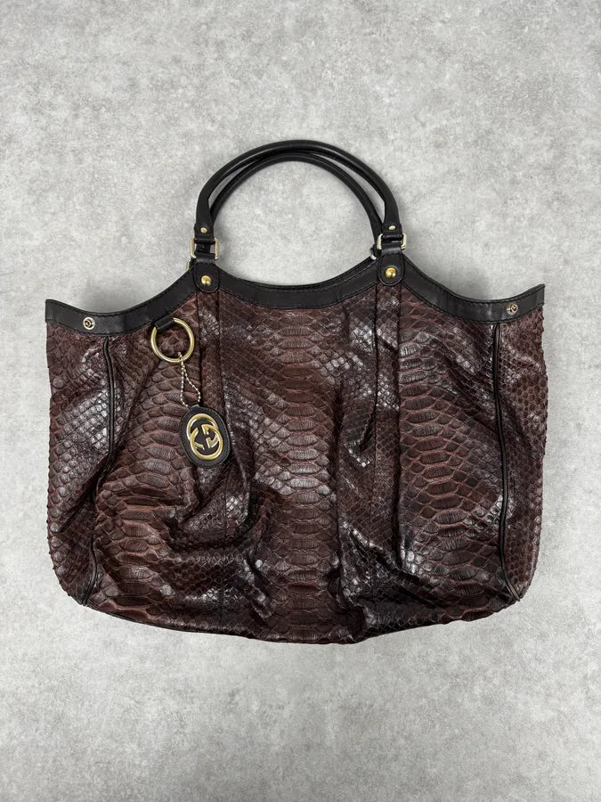2000s Gucci Brown Python Leather Sukey Handle Bag EnDltYl 1