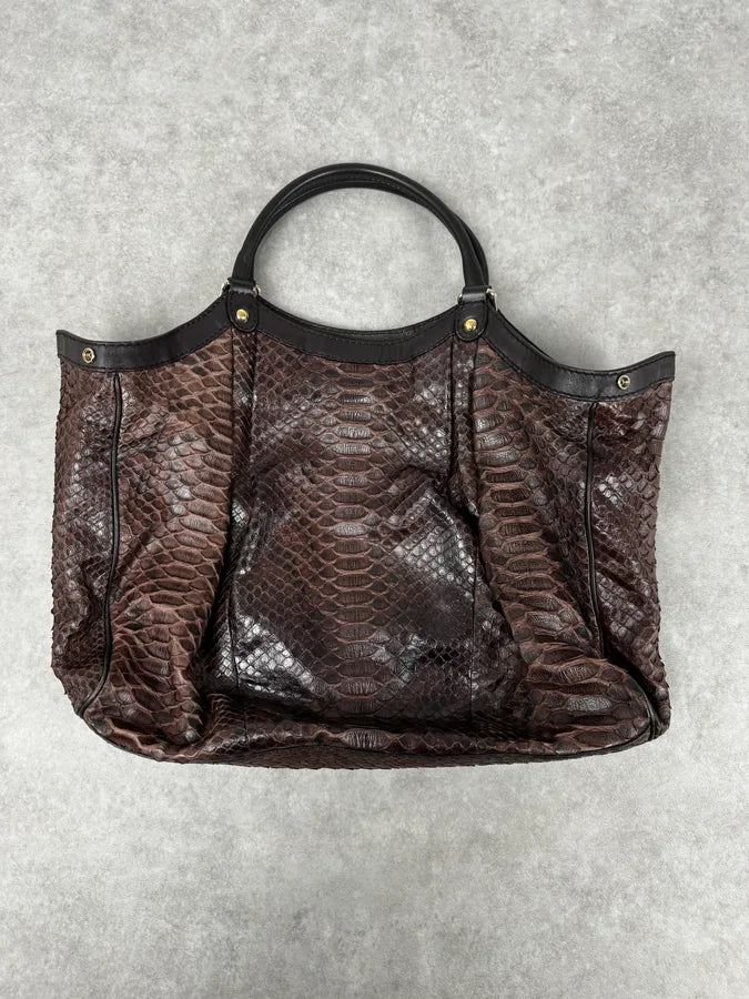 2000s Gucci Brown Python Leather Sukey Handle Bag EnDltYl 5