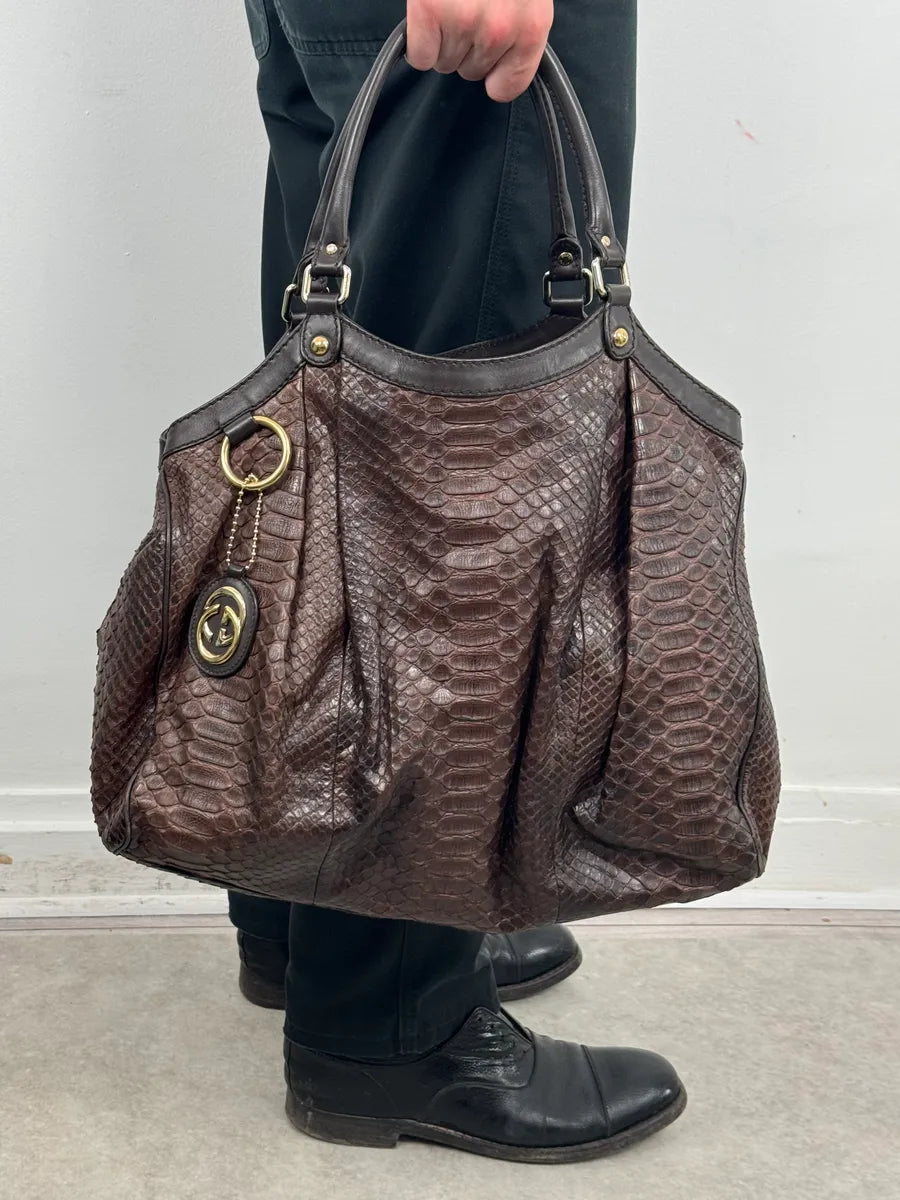 2000s Gucci Brown Python Leather Sukey Handle Bag EnDltYl 2
