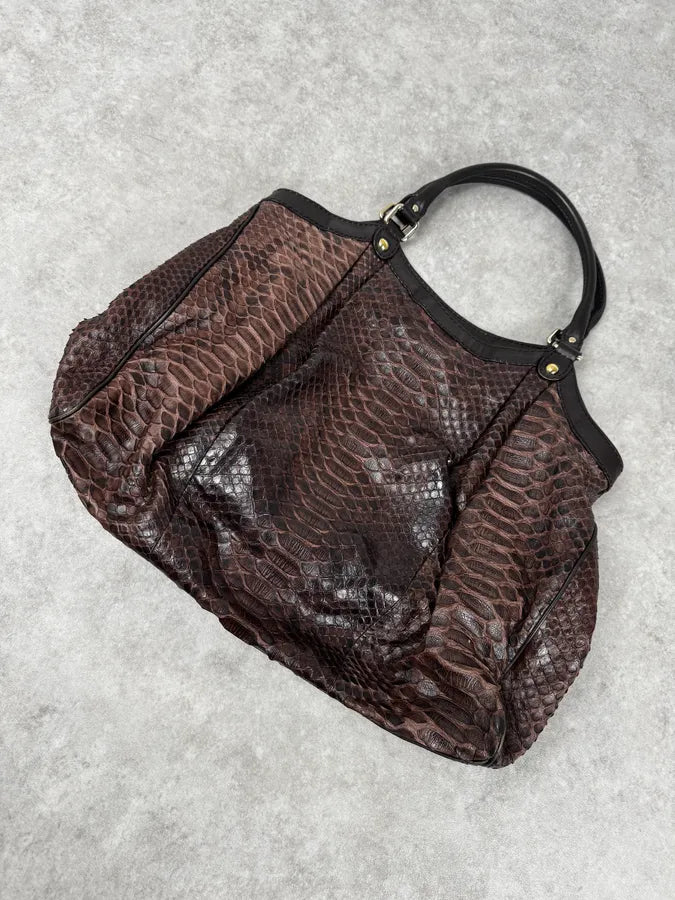 2000s Gucci Brown Python Leather Sukey Handle Bag EnDltYl 7