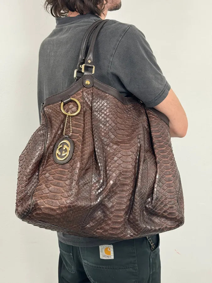 2000s Gucci Brown Python Leather Sukey Handle Bag EnDltYl 3