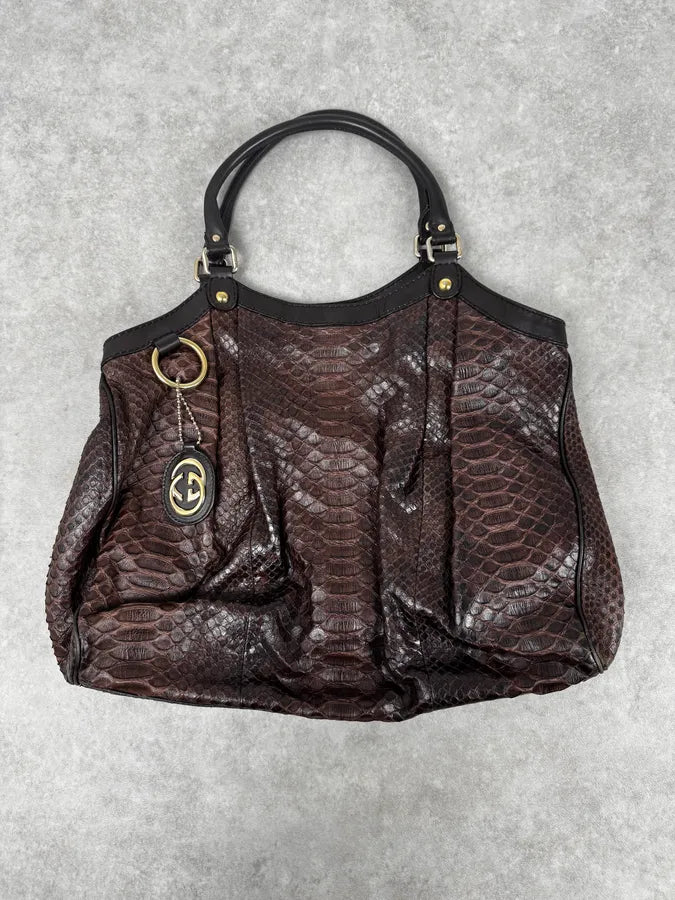 2000s Gucci Brown Python Leather Sukey Handle Bag EnDltYl 0