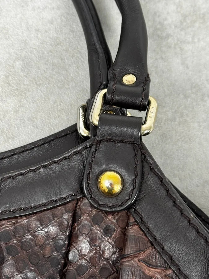 2000s Gucci Brown Python Leather Sukey Handle Bag EnDltYl 9