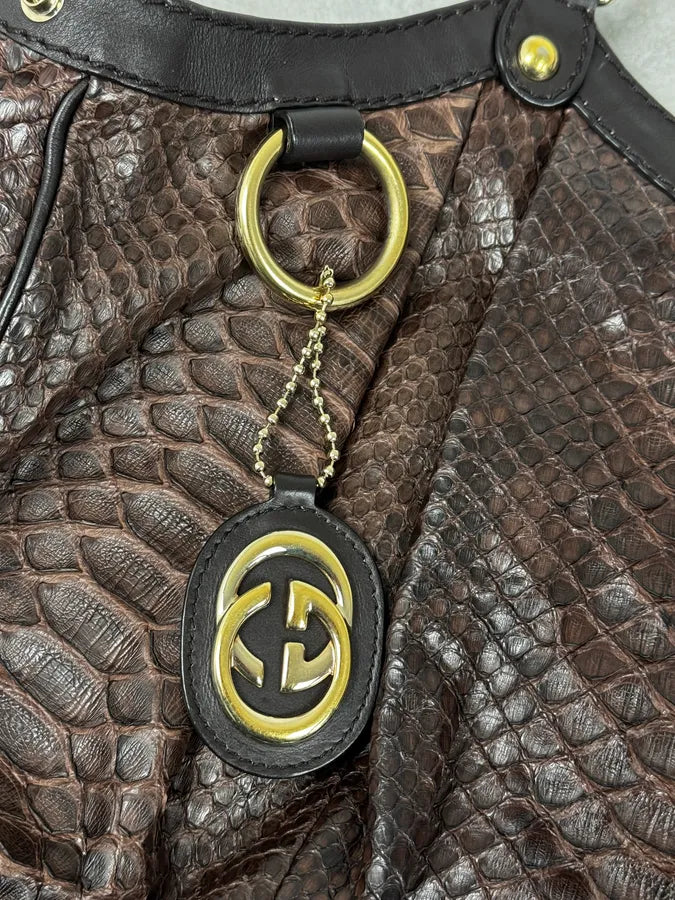 2000s Gucci Brown Python Leather Sukey Handle Bag EnDltYl 8