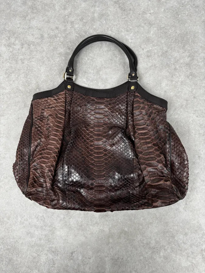 2000s Gucci Brown Python Leather Sukey Handle Bag EnDltYl 4
