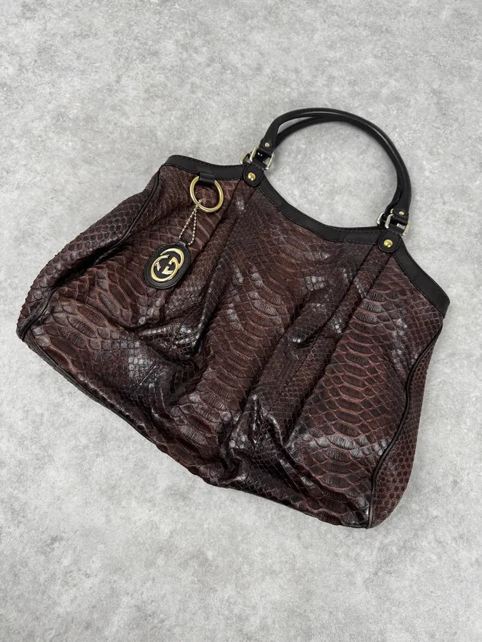 2000s Gucci Brown Python Leather Sukey Handle Bag EnDltYl 6