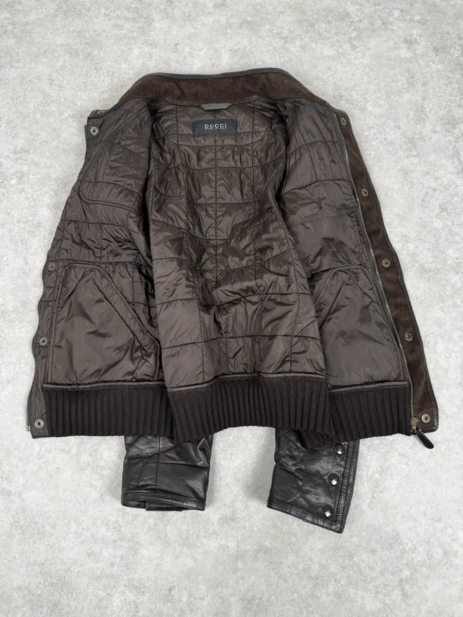 2000s Gucci Brown Quilted Leather Jacket bzLacaw 7
