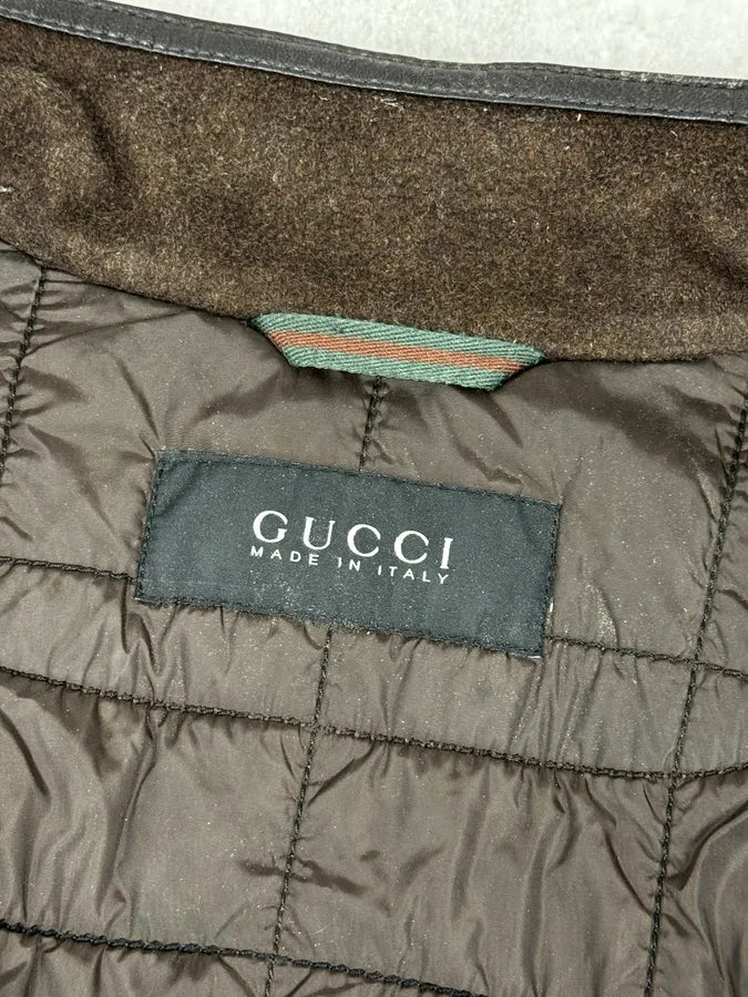2000s Gucci Brown Quilted Leather Jacket bzLacaw 14