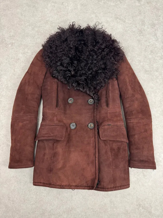 2000s Gucci Brown Shearling Leather Buttoned Jacket cRqyofQ 0