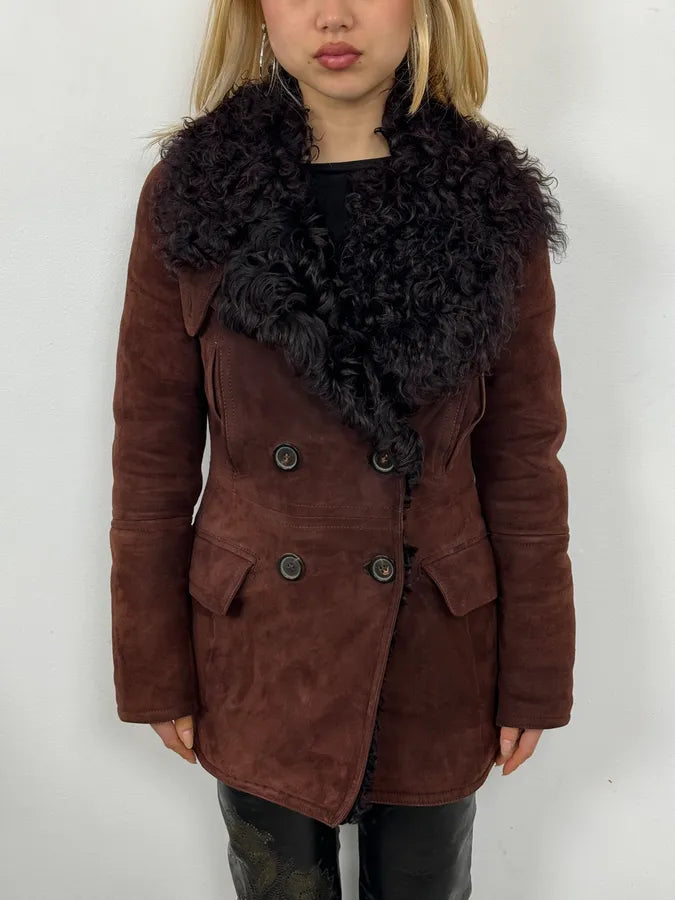 2000s Gucci Brown Shearling Leather Buttoned Jacket cRqyofQ 1
