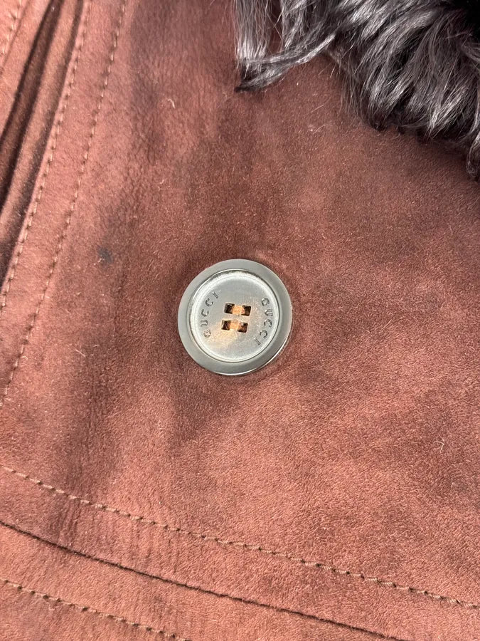2000s Gucci Brown Shearling Leather Buttoned Jacket cRqyofQ 11