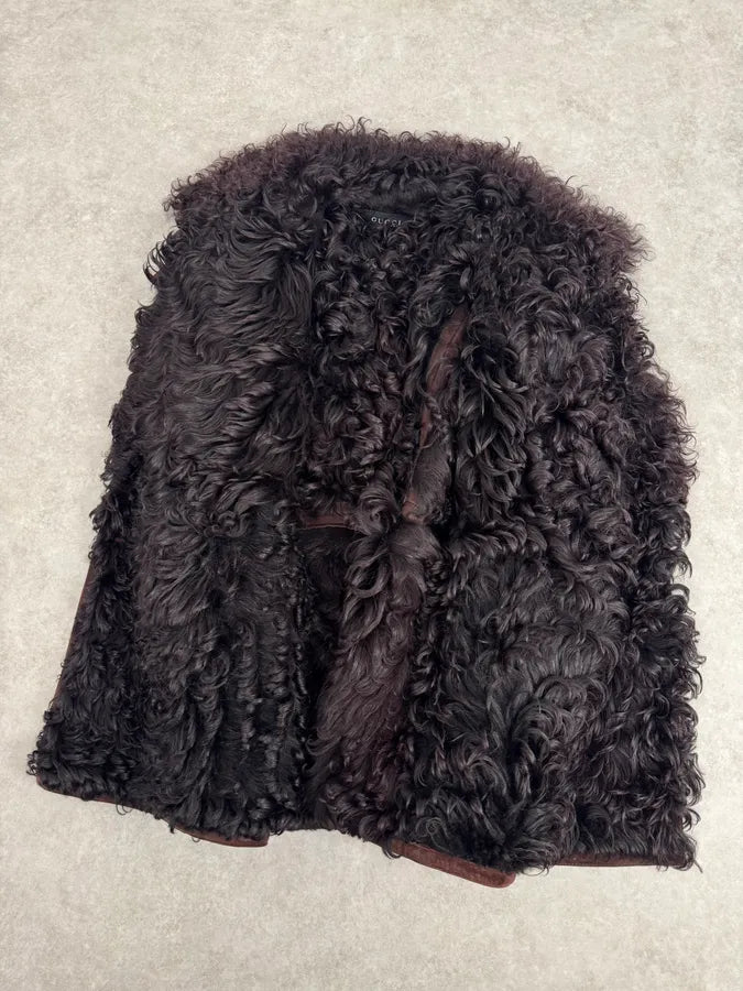 2000s Gucci Brown Shearling Leather Buttoned Jacket cRqyofQ 2