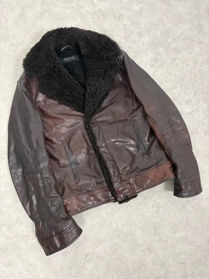 AW2012 Gucci Brown Shearling Leather Jacket by Frida Giannini gyNeCqf 4