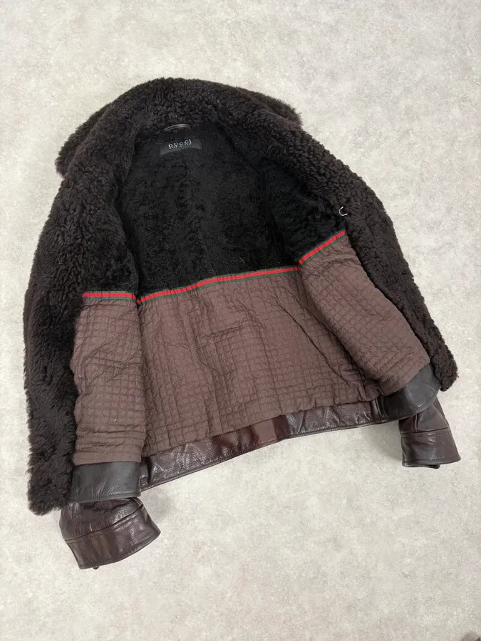 AW2012 Gucci Brown Shearling Leather Jacket by Frida Giannini gyNeCqf 7