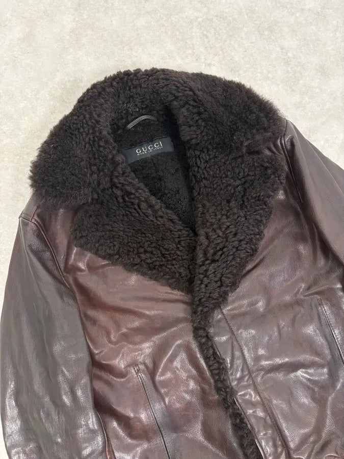 AW2012 Gucci Brown Shearling Leather Jacket by Frida Giannini gyNeCqf 5