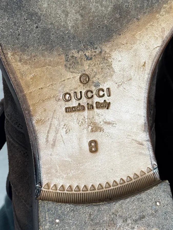 2000s Gucci Brown Suede Biker Double Buckle Boots xXPPfGQ 7