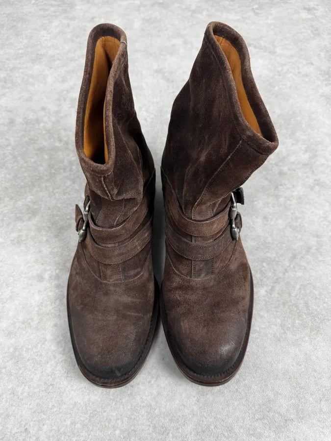 2000s Gucci Brown Suede Biker Double Buckle Boots xXPPfGQ 3