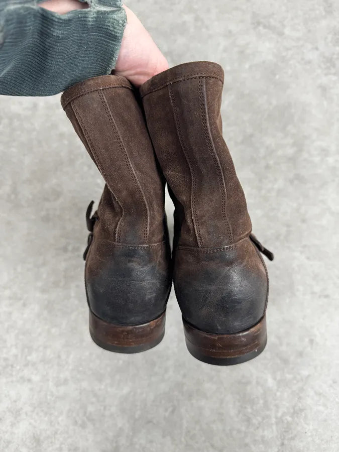 2000s Gucci Brown Suede Biker Double Buckle Boots xXPPfGQ 5