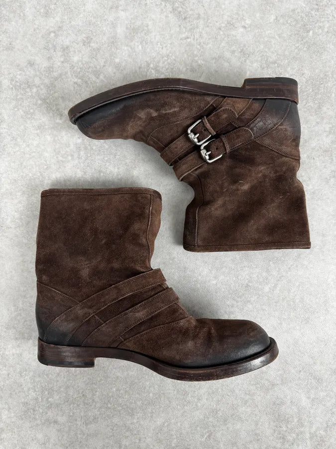2000s Gucci Brown Suede Biker Double Buckle Boots xXPPfGQ 1