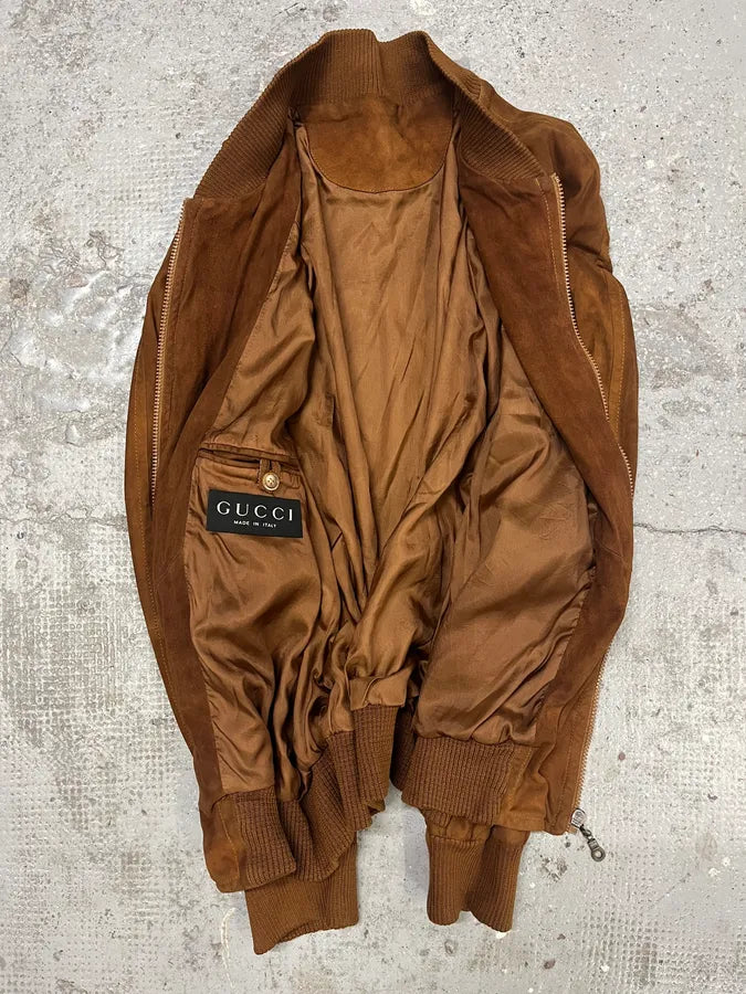 2000s Gucci Brown Suede Bomber Jacket (L) FKWUpTa 6