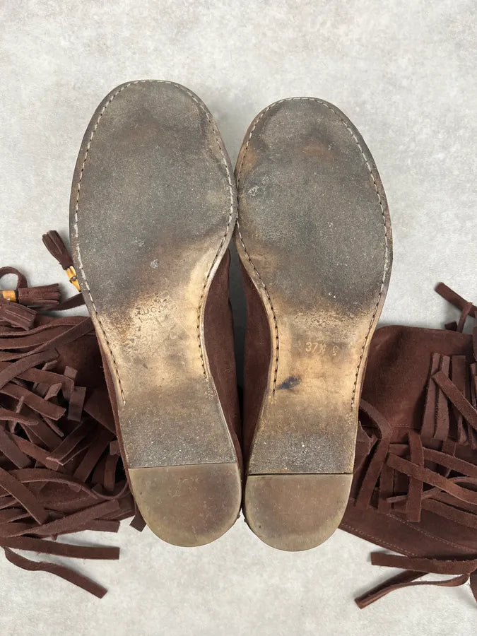 2000s Gucci Brown Suede Fringe Boots by Frida Giannini yillKaR 5
