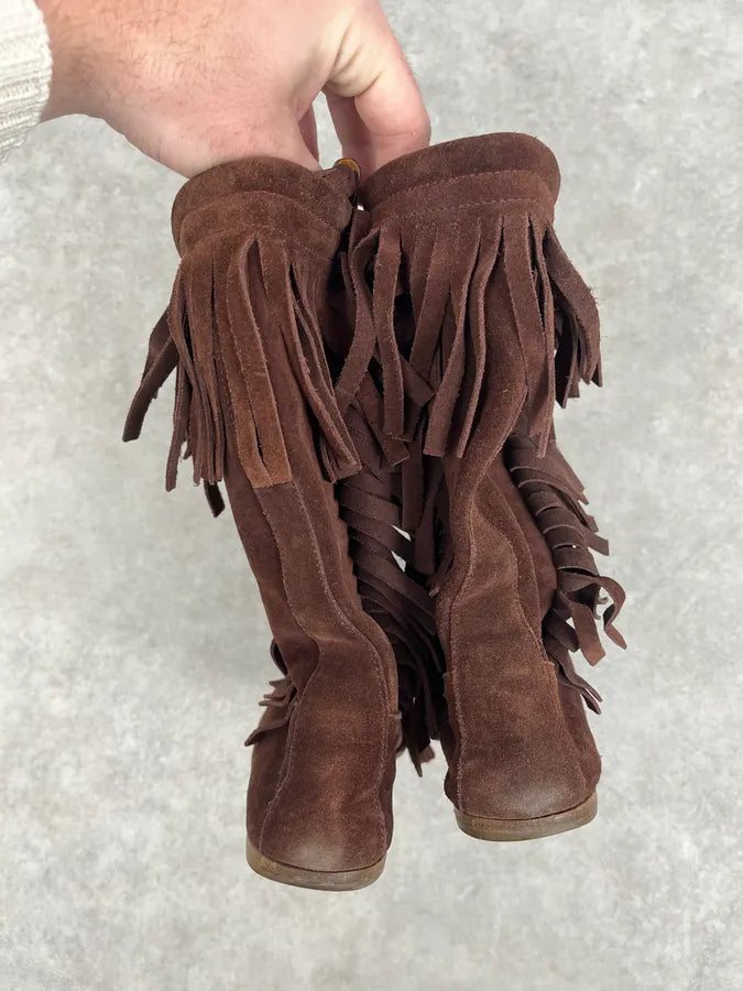 2000s Gucci Brown Suede Fringe Boots by Frida Giannini yillKaR 4