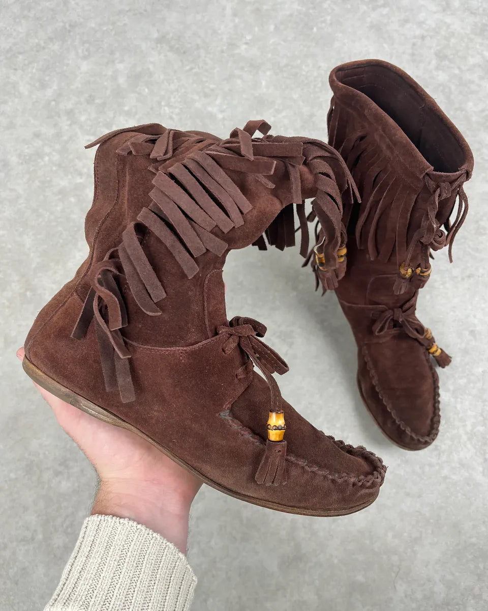 2000s Gucci Brown Suede Fringe Boots by Frida Giannini yillKaR 0