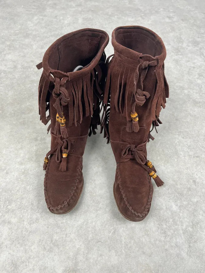 2000s Gucci Brown Suede Fringe Boots by Frida Giannini yillKaR 1