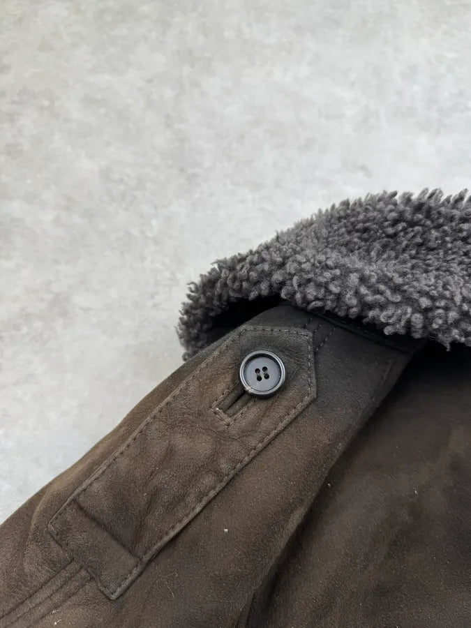 2000s Gucci Brown Suede Sheepskin Shearling Jacket wpBVuZx 10