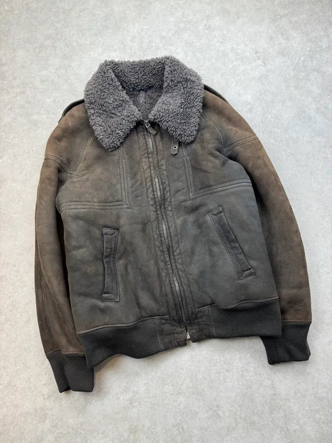 2000s Gucci Brown Suede Sheepskin Shearling Jacket wpBVuZx 3