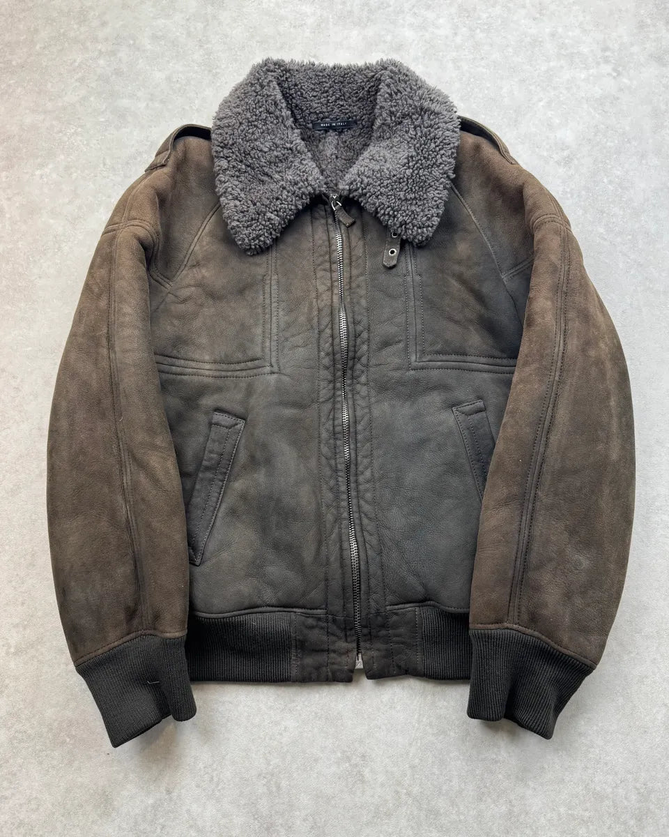 2000s Gucci Brown Suede Sheepskin Shearling Jacket wpBVuZx 0