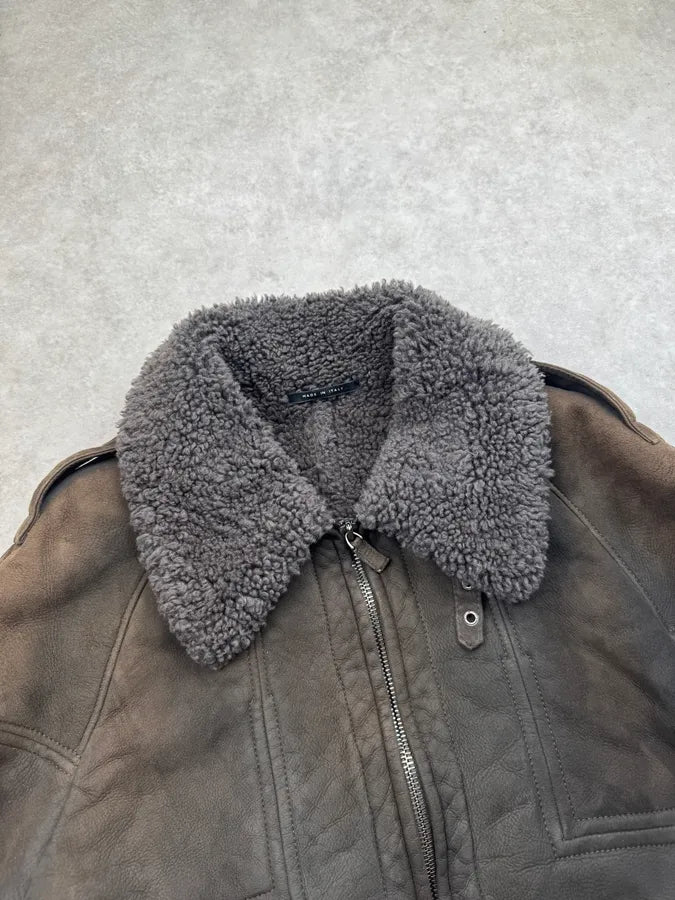 2000s Gucci Brown Suede Sheepskin Shearling Jacket wpBVuZx 4
