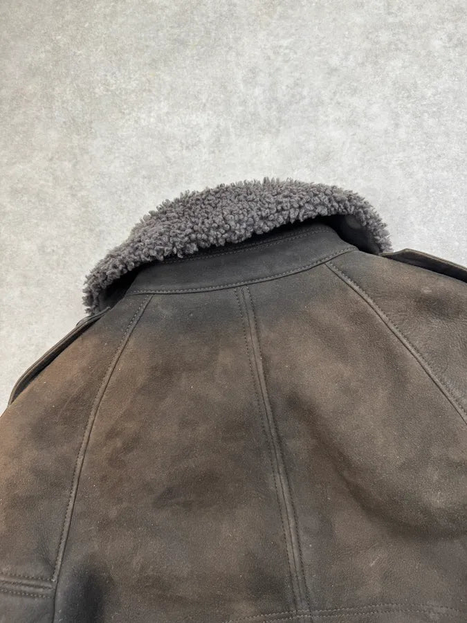 2000s Gucci Brown Suede Sheepskin Shearling Jacket wpBVuZx 6
