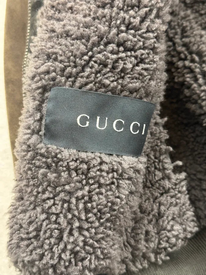 2000s Gucci Brown Suede Sheepskin Shearling Jacket wpBVuZx 8